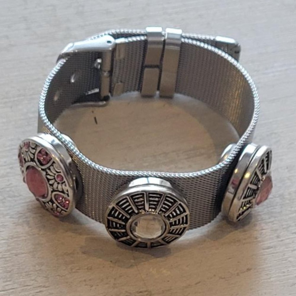 Silver Toned Watch Bracelet with Snap Buttons